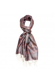 Schal 100% Seide Paisley braun rot türkis LORENZO CANA