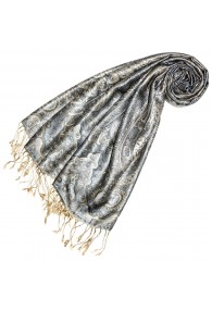 Schal 100% Seide Pashmina Paisely Grau Ecru LORENZO CANA