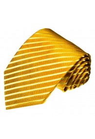 XL Herrenkrawatte 100% Seide Streifen gold gelb LORENZO CANA