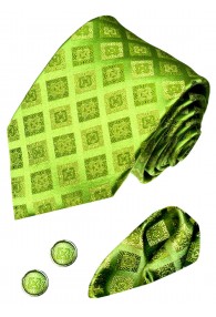 Krawattenset 100% Seide Karo grün hellgrün lindgrün LORENZO CANA