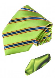 Krawattenset 100% Seide Streifen grasgrün grün LORENZO CANA