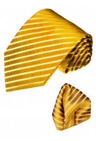 Krawattenset 100% Seide Streifen gold goldgelb LORENZO CANA