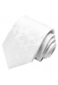 Krawatte 100% Seide Floral weiss hellgrau LORENZO CANA
