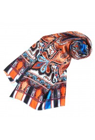 Seidenschal Damen orange blau rot Paisley LORENZO CANA