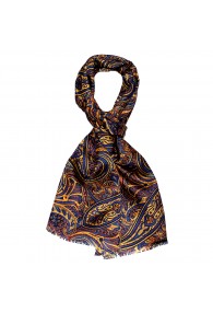 Seidenschal Herren blau orange gold Paisley LORENZO CANA