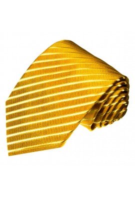 XL Herrenkrawatte 100% Seide Streifen gold gelb LORENZO CANA