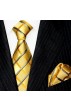 Krawattenset 100% Seide Karo gold gelb blau LORENZO CANA